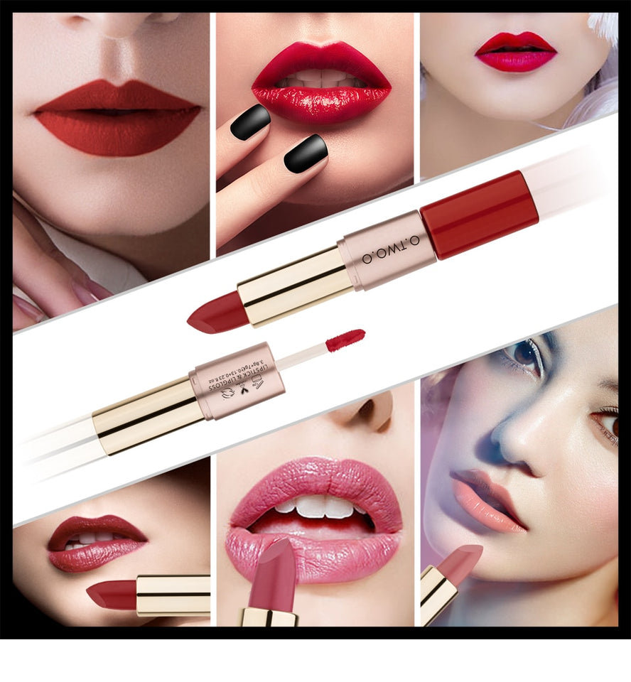 12 Colors 2 in 1 Matte Lipstick- Combined the Lipstick with Lip gloss