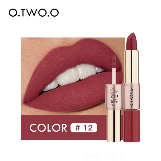 12 Colors 2 in 1 Matte Lipstick- Combined the Lipstick with Lip gloss